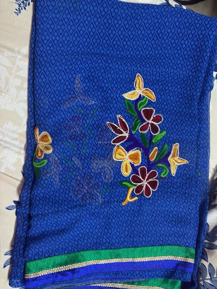 Beautiful Blue Embroidered Saree