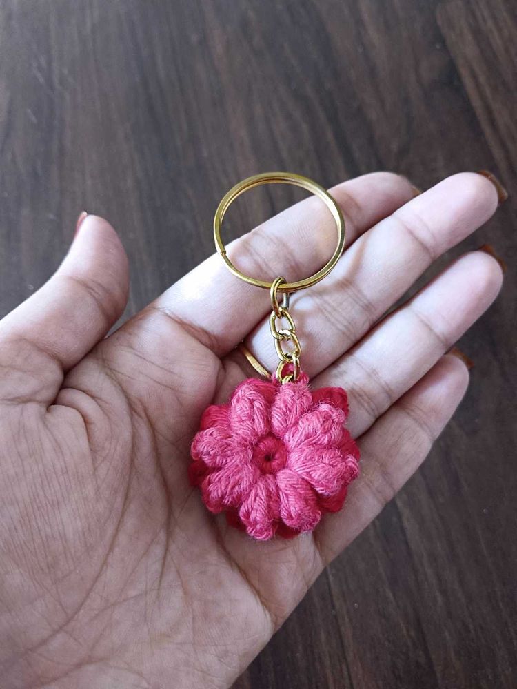Crochet cute Fluffy flower keychain