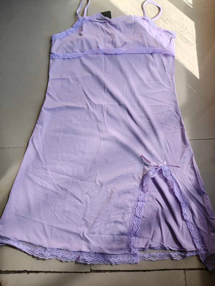 Sheer Lilac Lace Trim Nightie