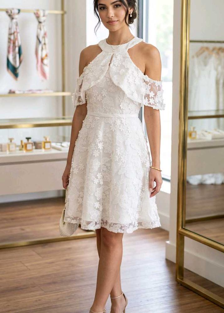 premium White Lace Cold Shoulder Dress