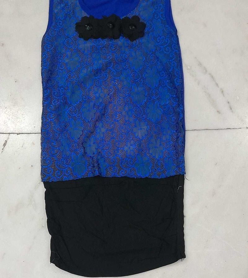 Blue Lace Overlay Tunic Top