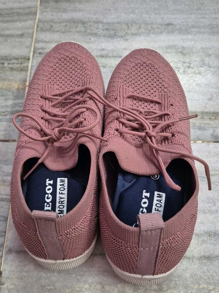 Pink Knit Lace-Up Sneakers