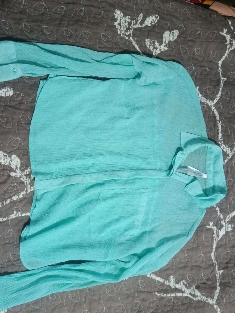 Sheer Aqua Button-Up Shirt
