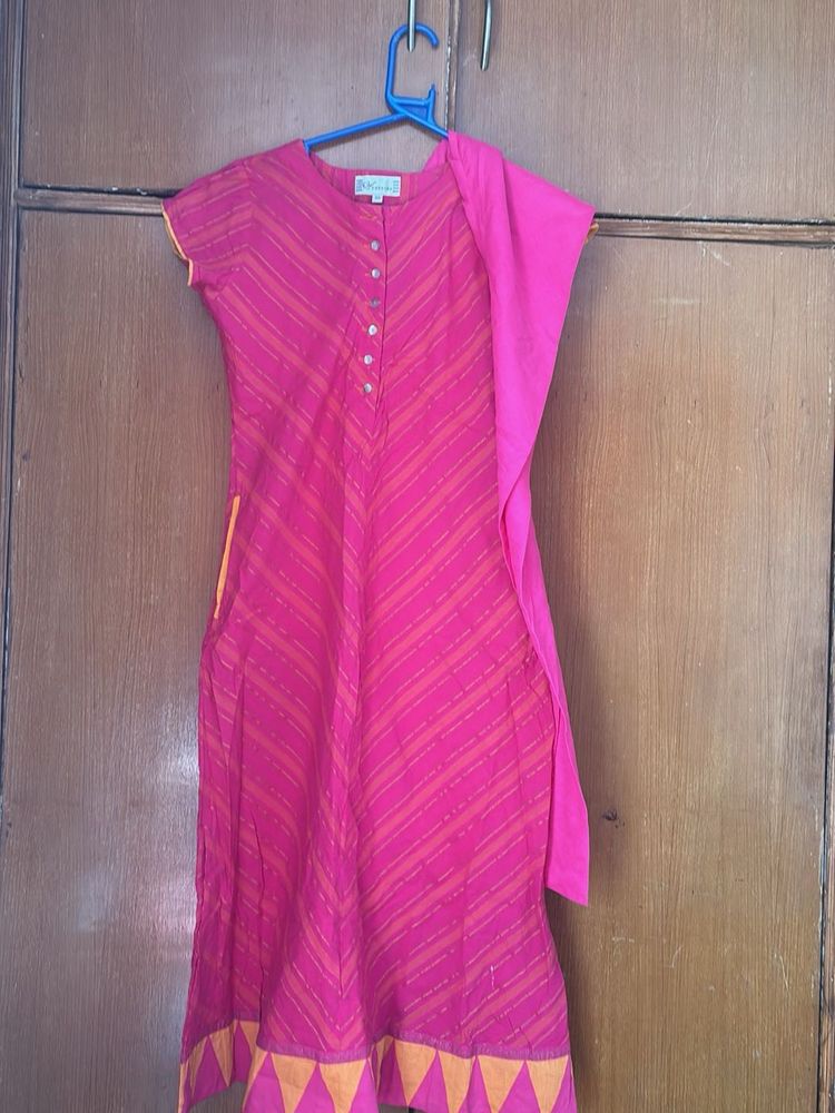Pink Striped Kurta with Dupatta