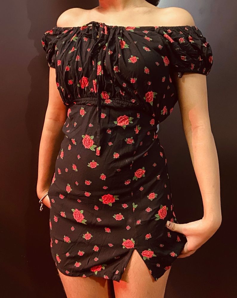 Black floral off shoulder sundress