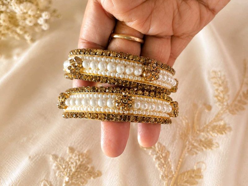 Elegant Pearl and Rhinestone Bangles