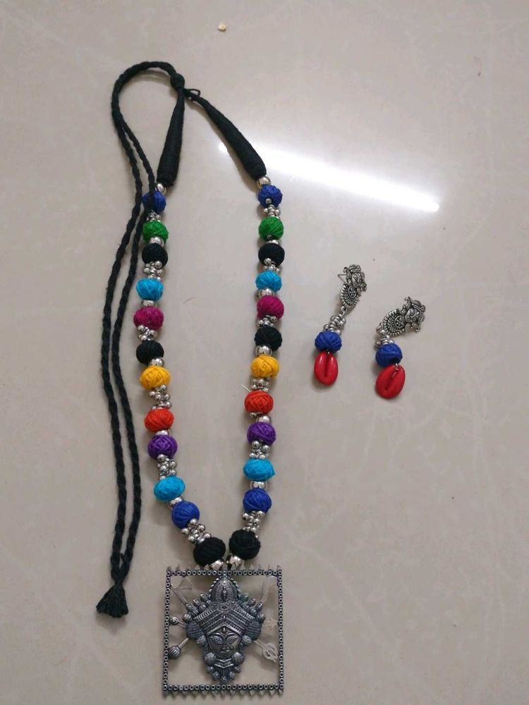 Colorful Threaded Necklace &amp; Earring Set