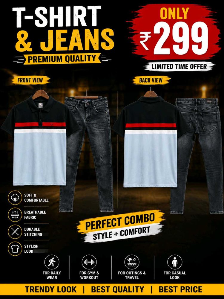 Men's Premium T-Shirt &amp; Jeans Combo