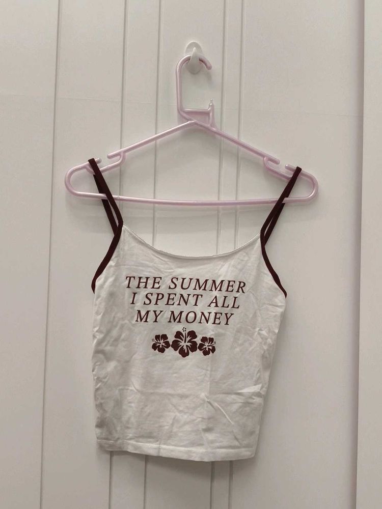 White Crop Top with "The Summer I Spent All My Mon