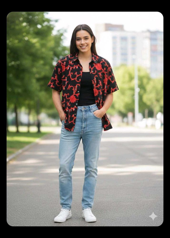 Red &amp; Black Floral Print Shirt