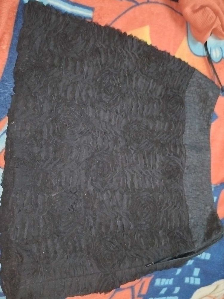 Black Textured Rose Skirt