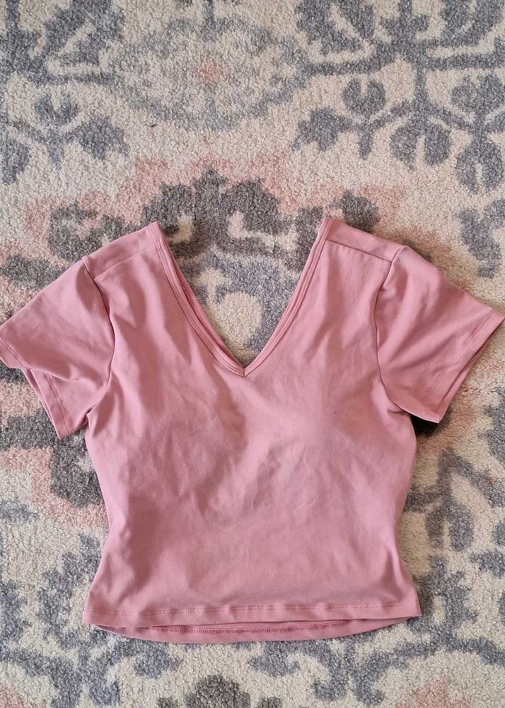 Pink V-Neck Cropped Top