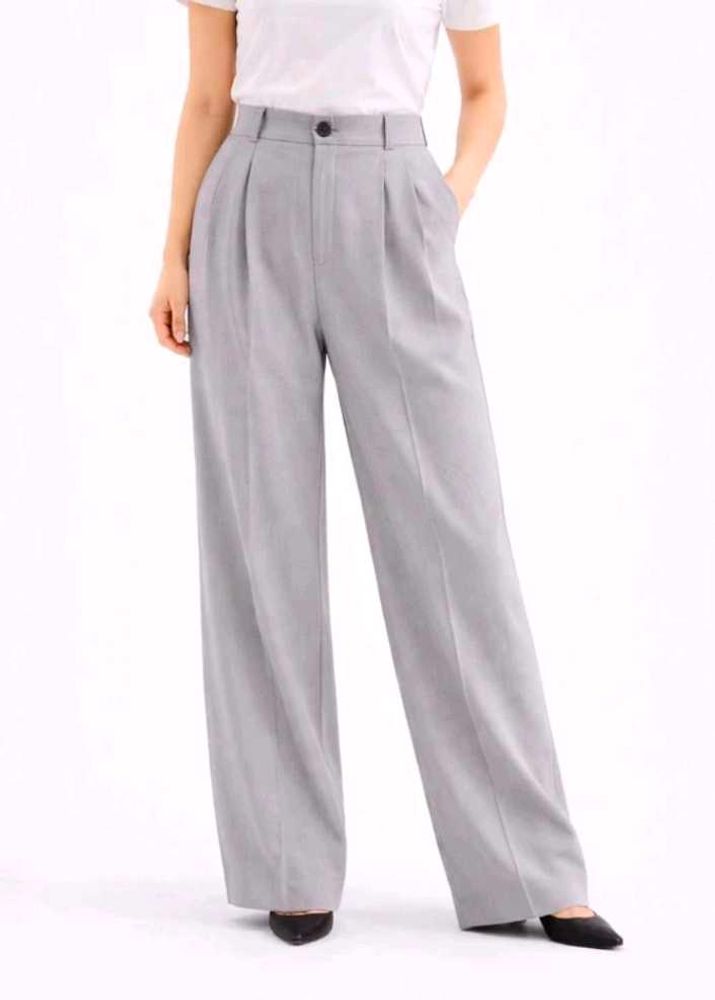 Light Grey Wide Leg Pleated Trousers