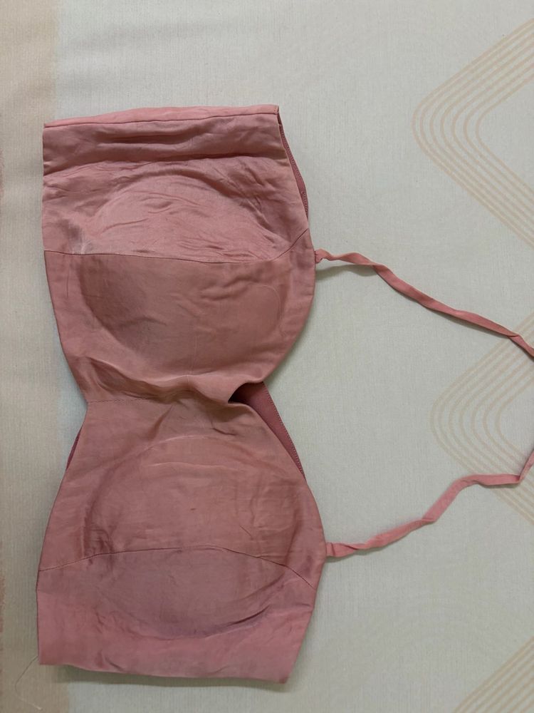 halter neck tie Pink Padded satin blouse