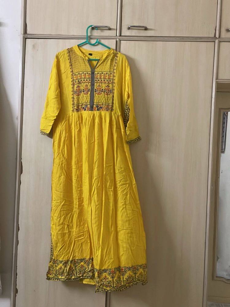 Vibrant Yellow Embroidered Kurta