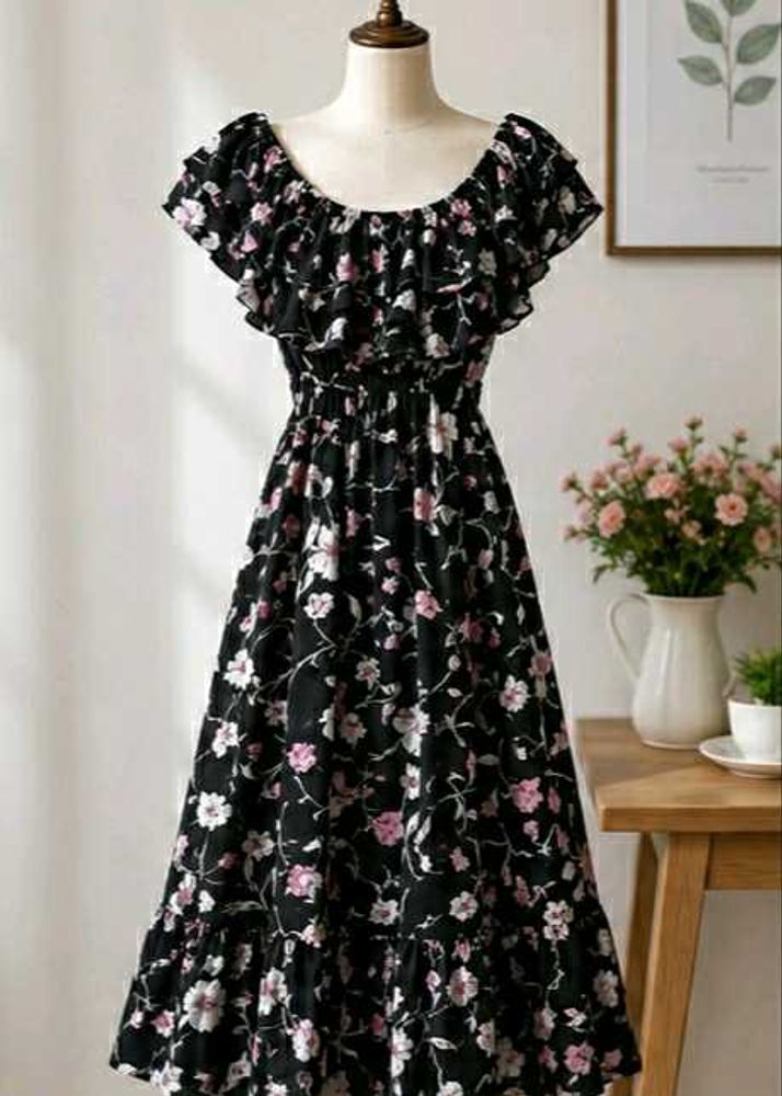 Chic Floral Ruffle Off-Shoulder Dress