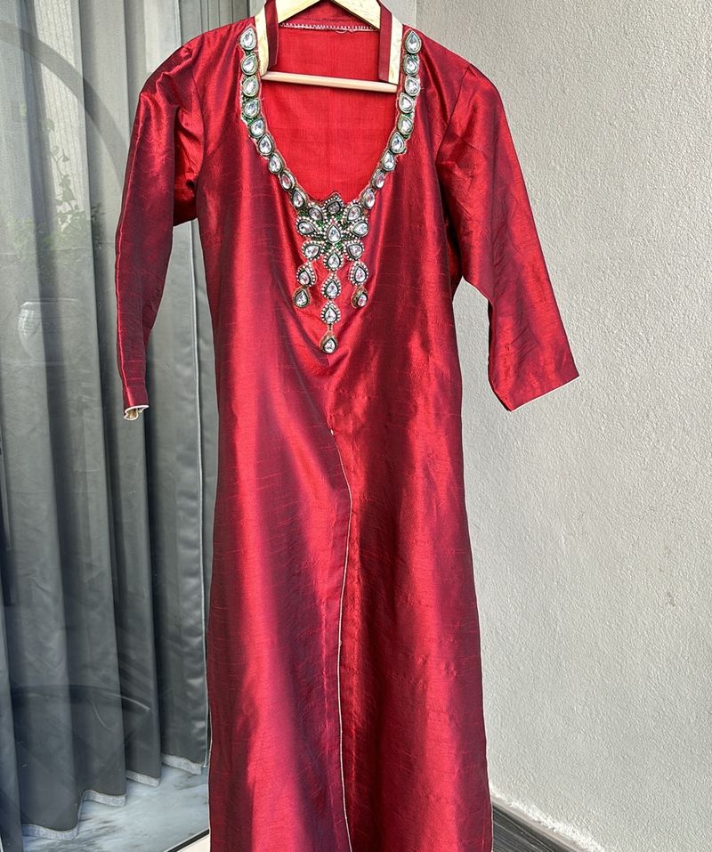 Kundan Work Silk Kurta