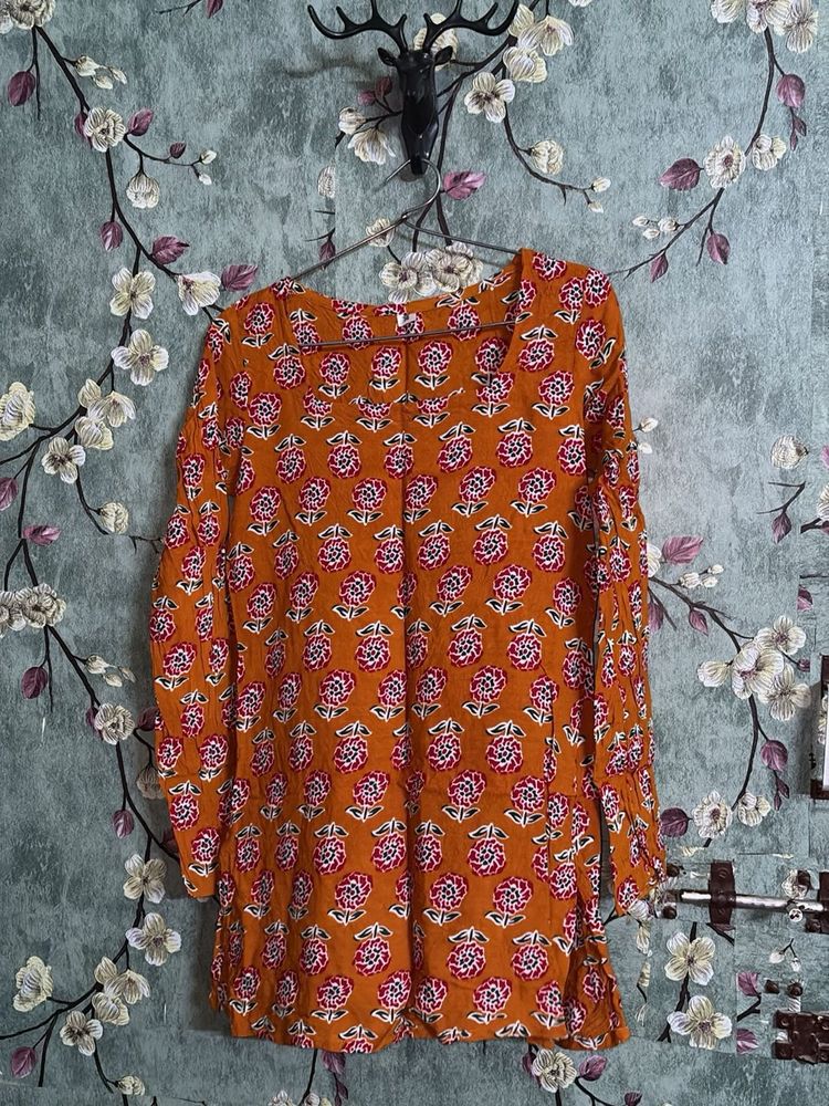 yellow mustard Floral Print Kurta