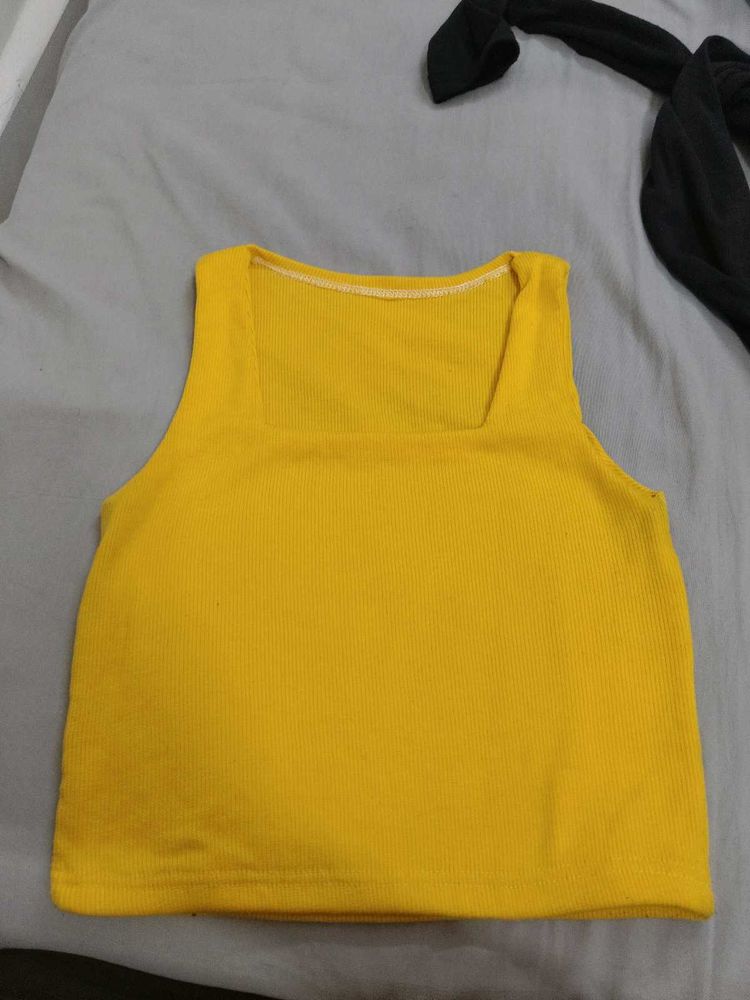 Yellow Square Neck Crop Top