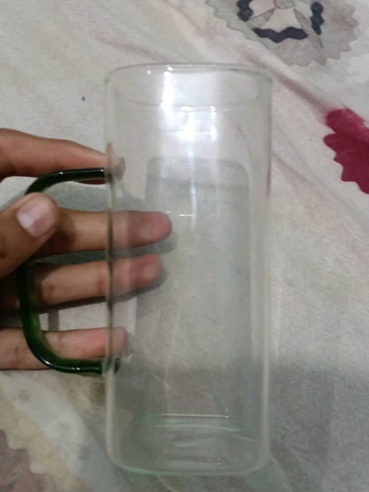 💥 Clear Glass Mug with Green Handle 🍺 💥