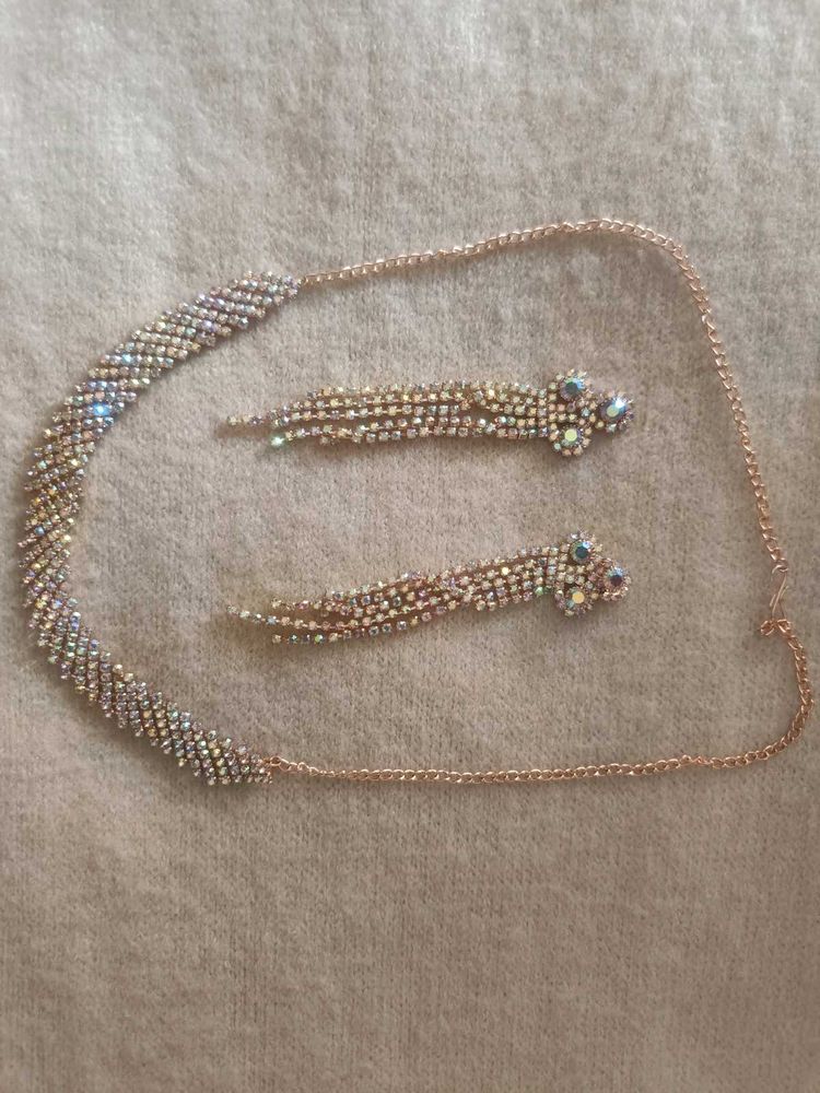 Sparkling Rhinestone Necklace &amp; Earrings Set