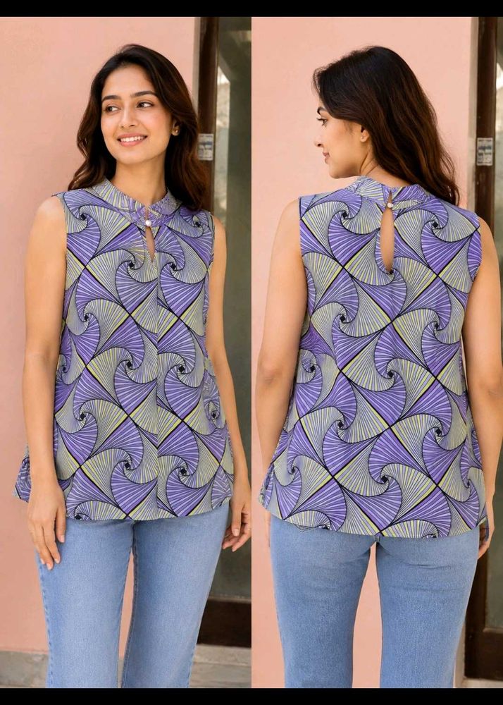 Stylish Purple Geometric Sleeveless Top