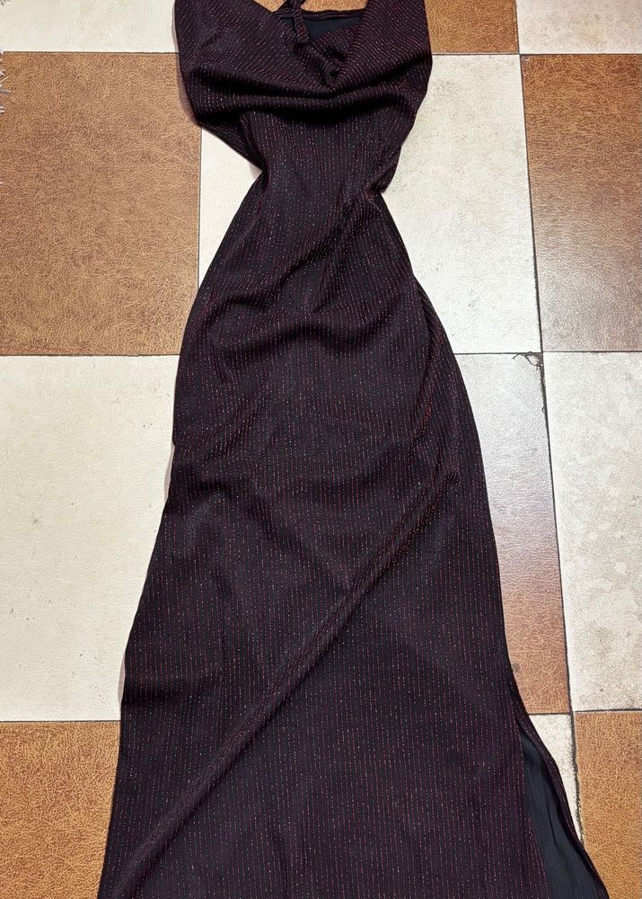 Black Ribbed Party Maxi Dress