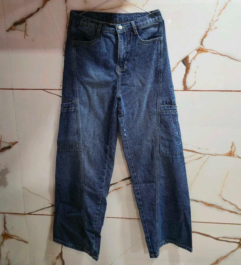Vintage Wash Cargo wide leg Jeans