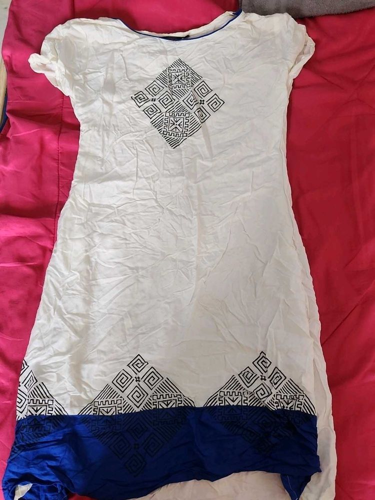 White Kurta with Black Geometric Print