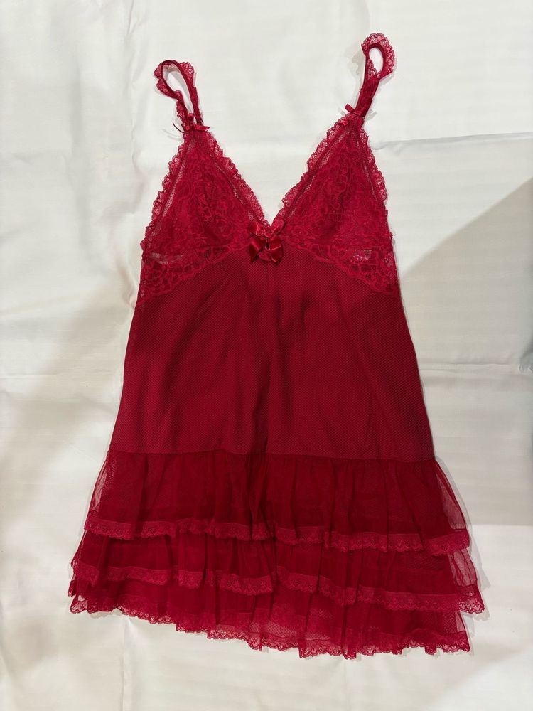 Red Lace Trim Nightgown