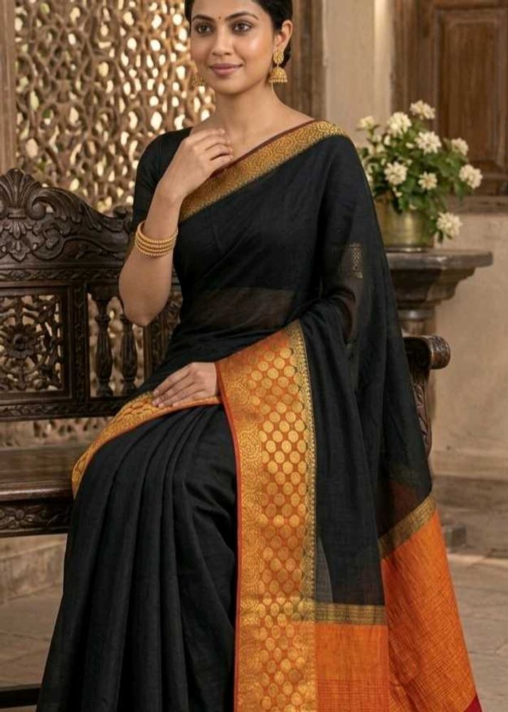 Black Chiffon Saree with Zari Border |