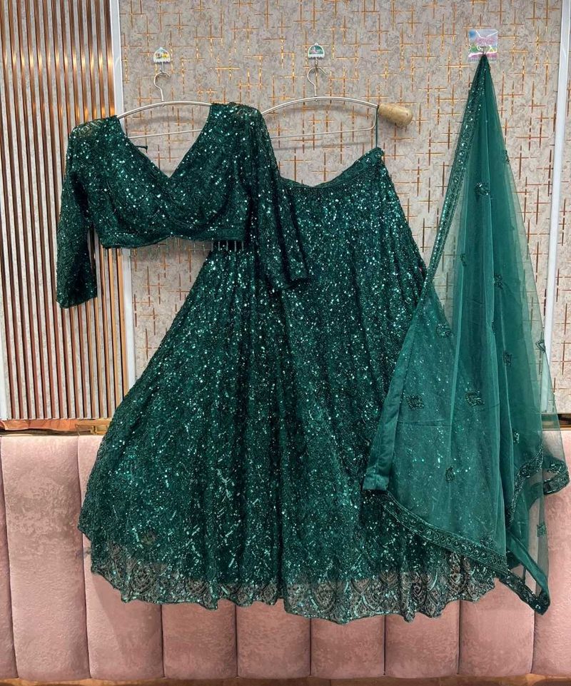 Stunning Emerald Sequin Lehenga Choli