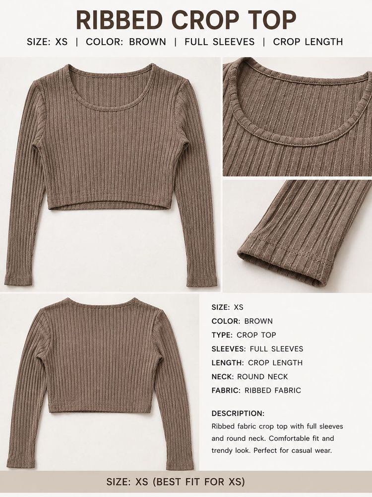 Ribbed Crop Top - Brown