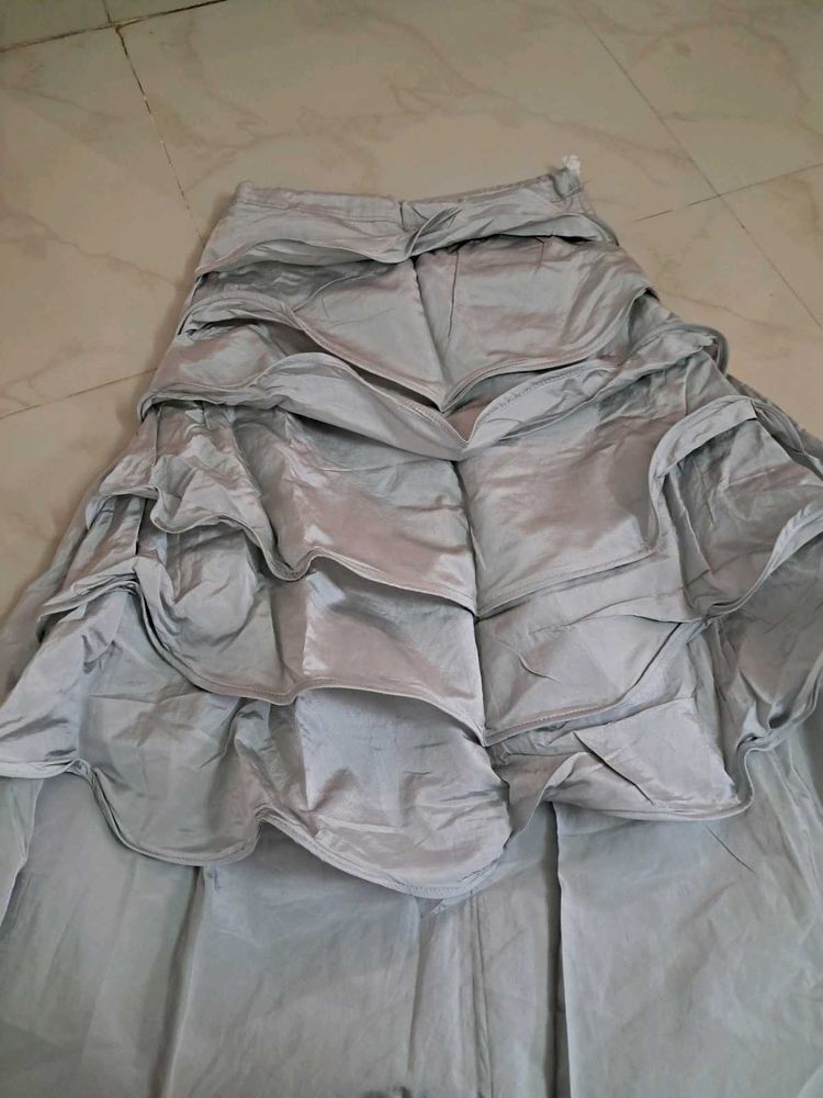 Elegant Silver Ruffle Gown