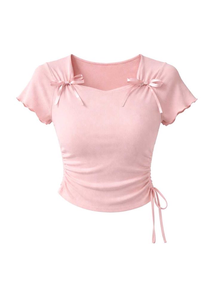 Pink Ribbon Tie Crop Top