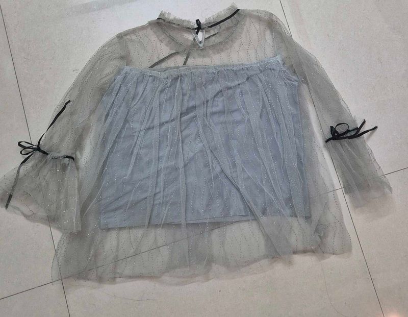 Sheer Tulle Kurta with Detailing