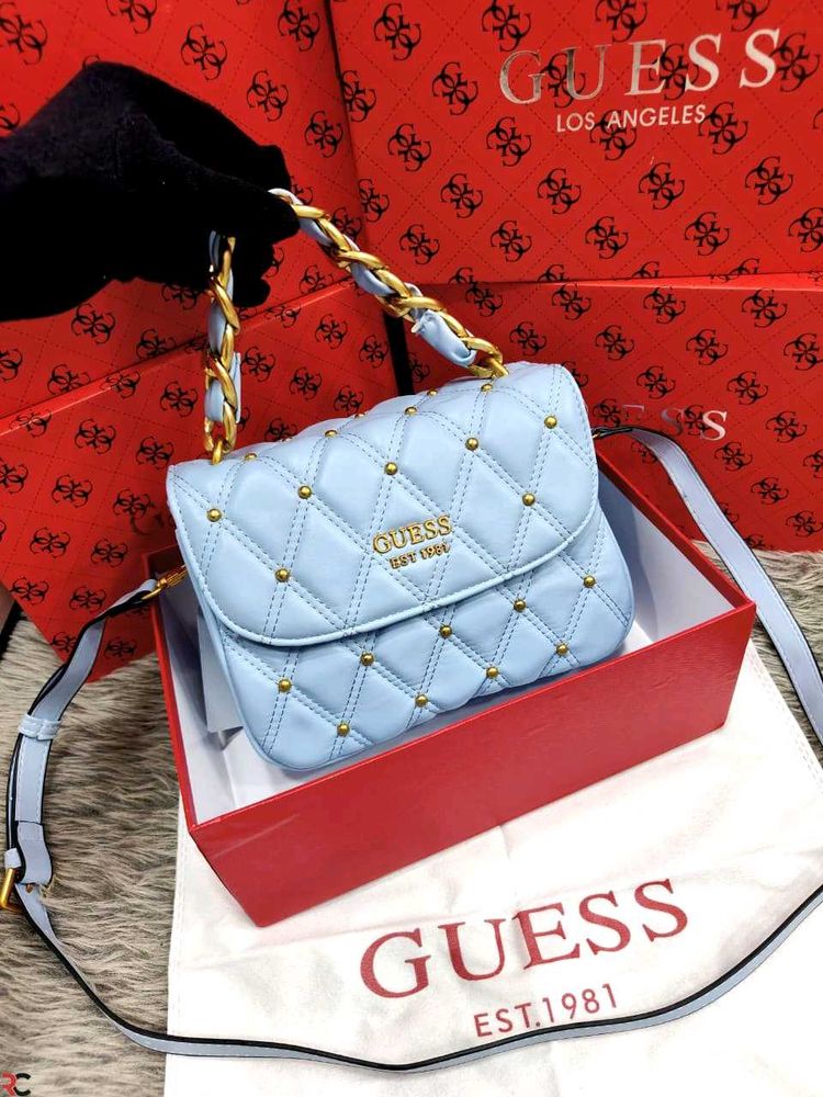 GUESS* *TRIANA BLACK QUILTED FLAP SHOULDER BAG*