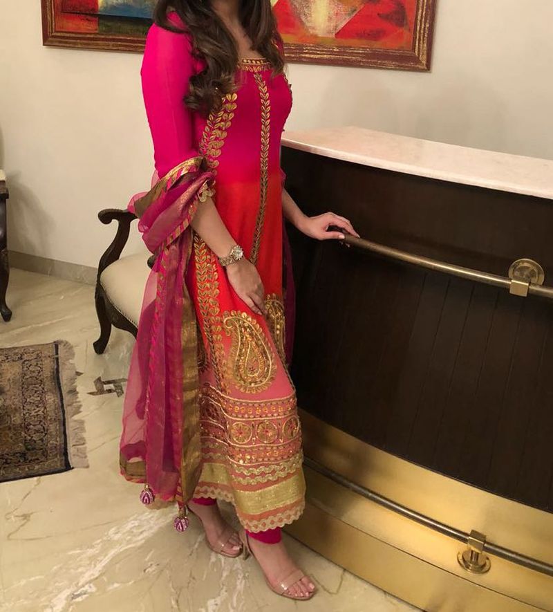 Stunning Pink Kurta Set with Gold Embellishments