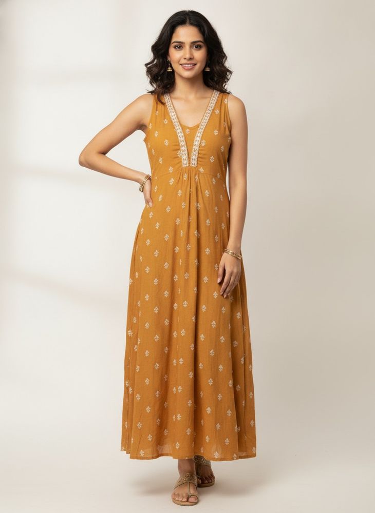 Mustard Yellow Printed Kurta