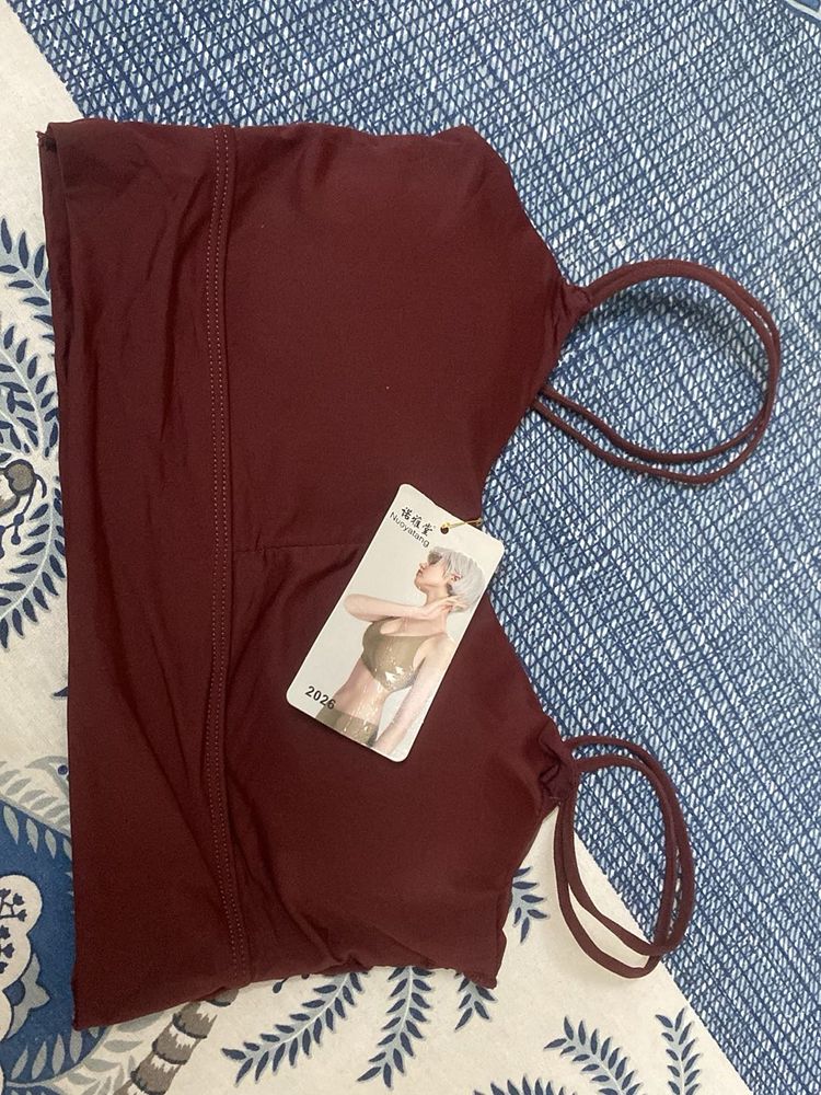 Burgundy Sports Bra with Strappy Detail