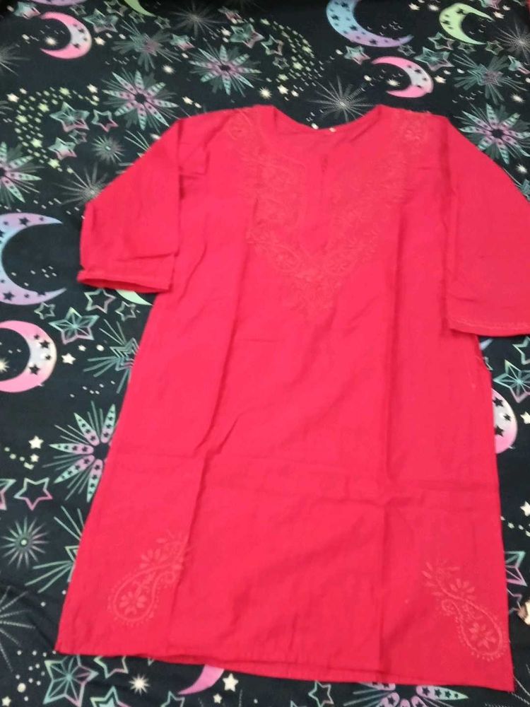 Vibrant Red Embroidered Kurta