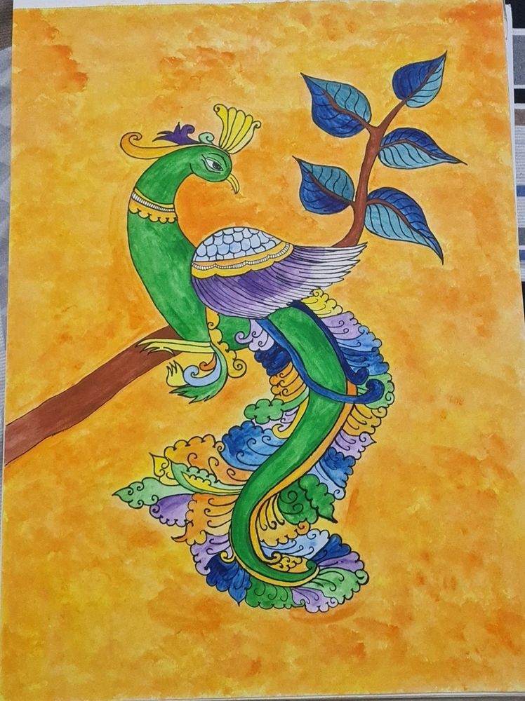 Vibrant Hand-Painted Peacock Art