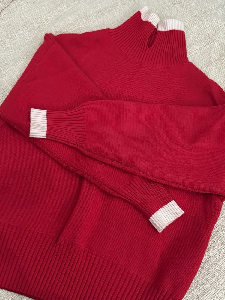 Vibrant Red Mock Neck Sweater