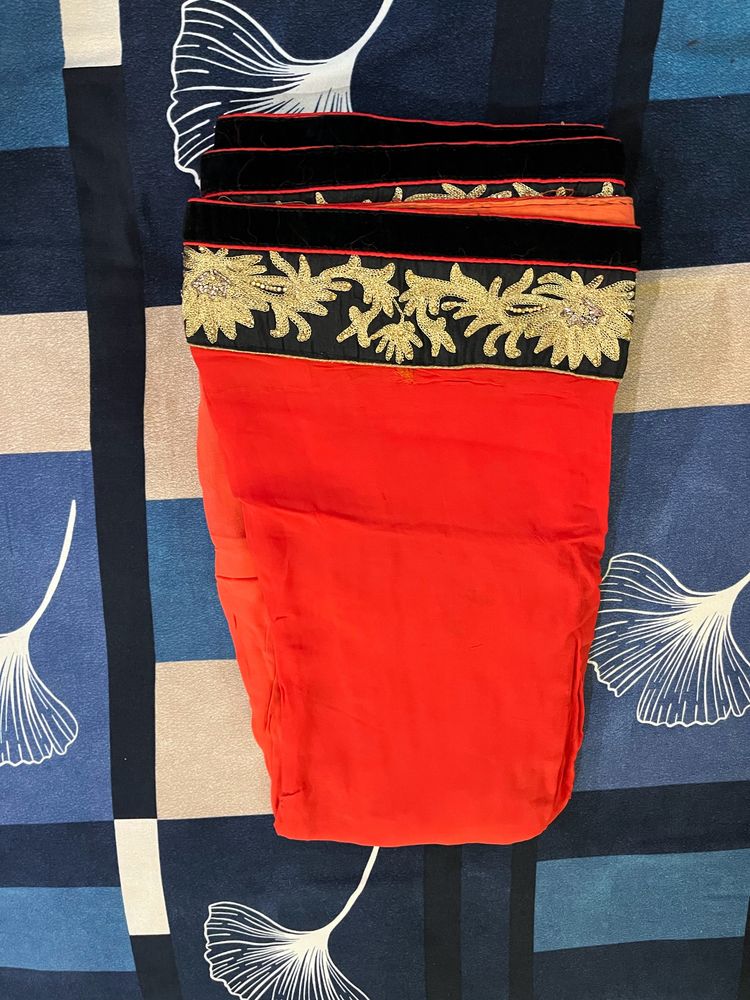 Orange &amp; Black Embroidered Saree