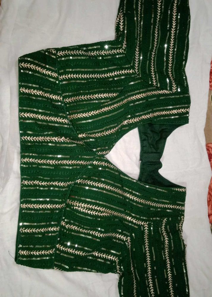Elegant Sequin Embellished Green Blouse