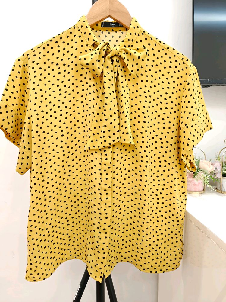Mango Tie Up Collar Top