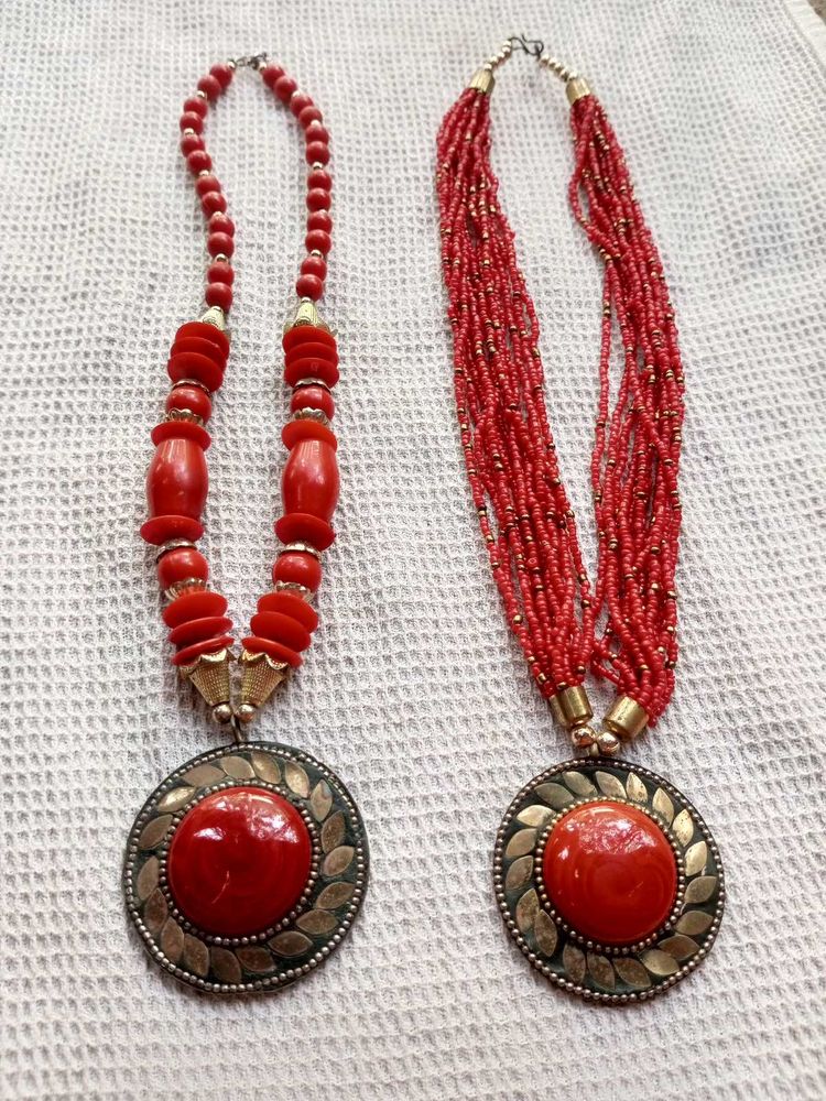 Red Stone Pendant Necklace Set