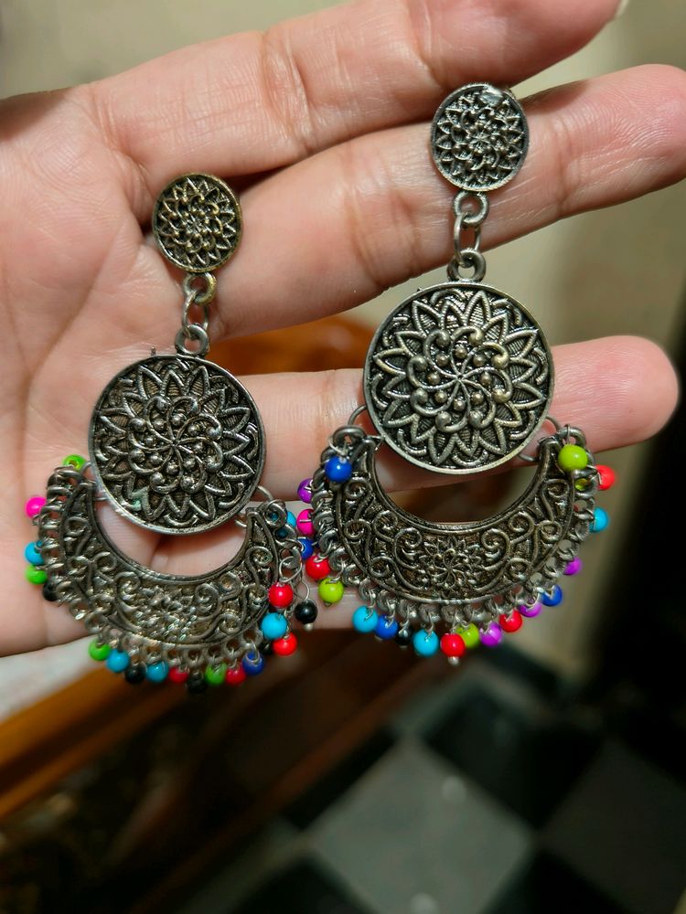 Oxidised Multi Colored Earring