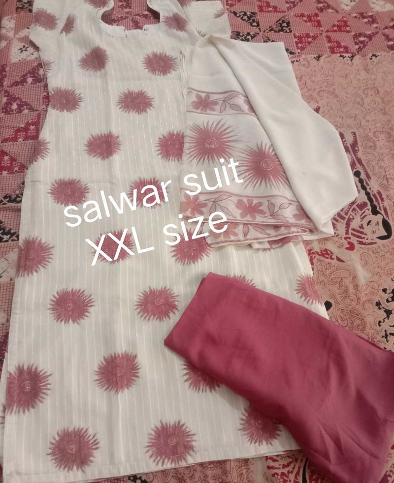 White Salwar Suit with Pink Floral Print