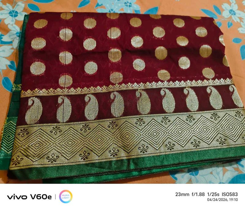 Elegant Maroon Saree with Gold Motifs